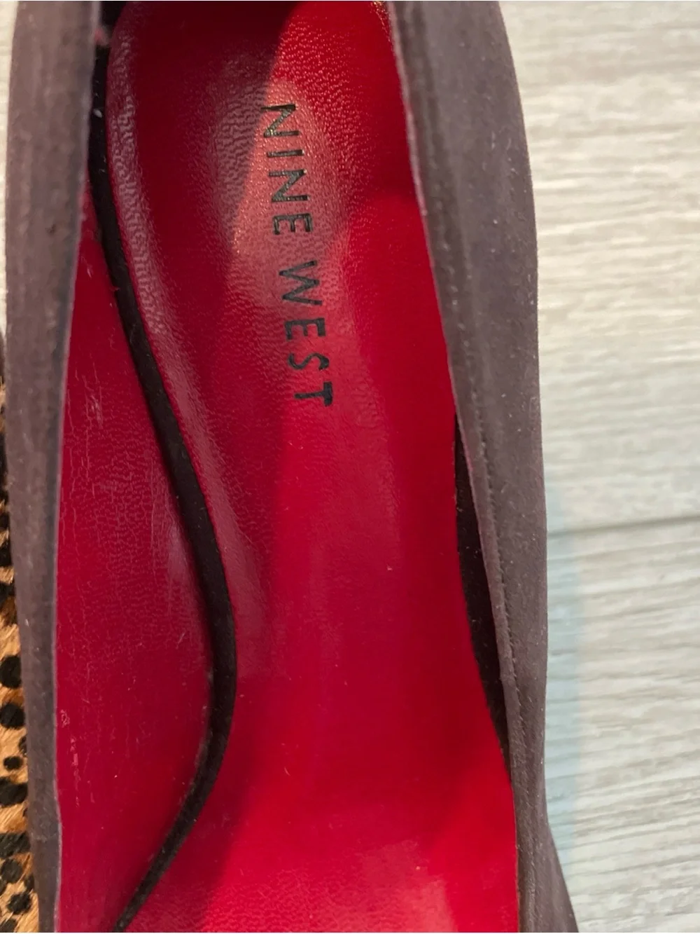 Nine West Brown Suede Wedges (6.5) with Leopard-Print Heel